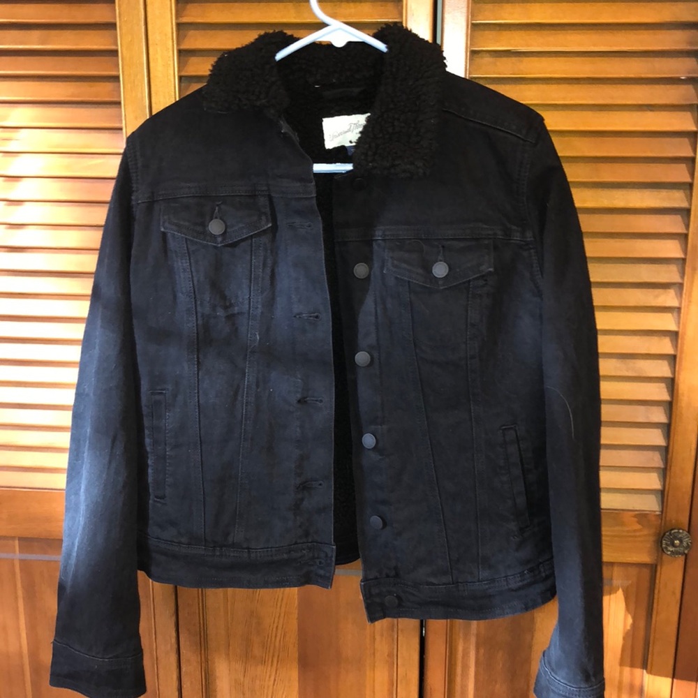 Black Fur-Lined Denim Jacket